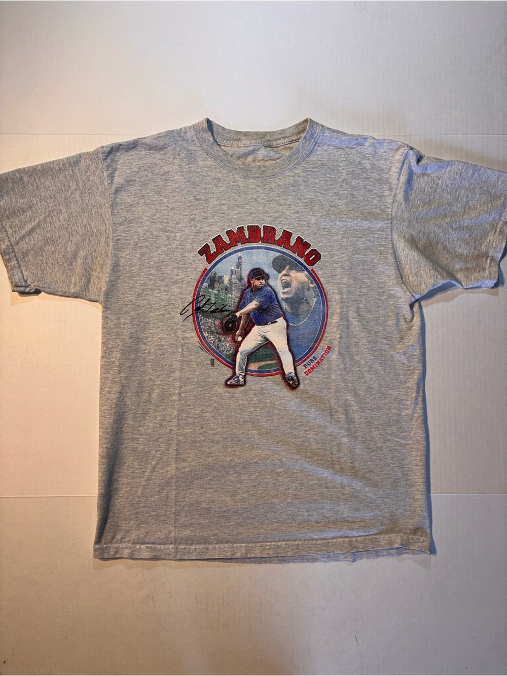 Vtg Majestic Chicago Cubs Carlos Zambrano Pure Domination Y2K MLB Tee Sz Large
